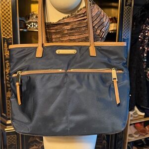 Michael Kors Dark Blue Tote with Tan Details